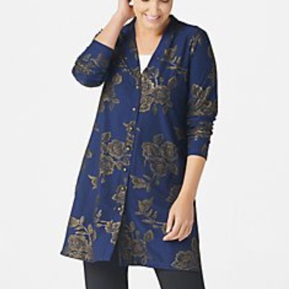 Susan Graver Tops - Susan Graver Foiled Jacquard Button Front Duster